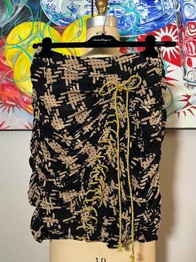 Bensoni Black Beige Roused Italian Silk Skirt